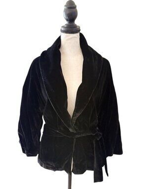 VTG Calvin Klein Plush Velvet Wrap Jacket Belted Robe Blazer Coat  Size Large
